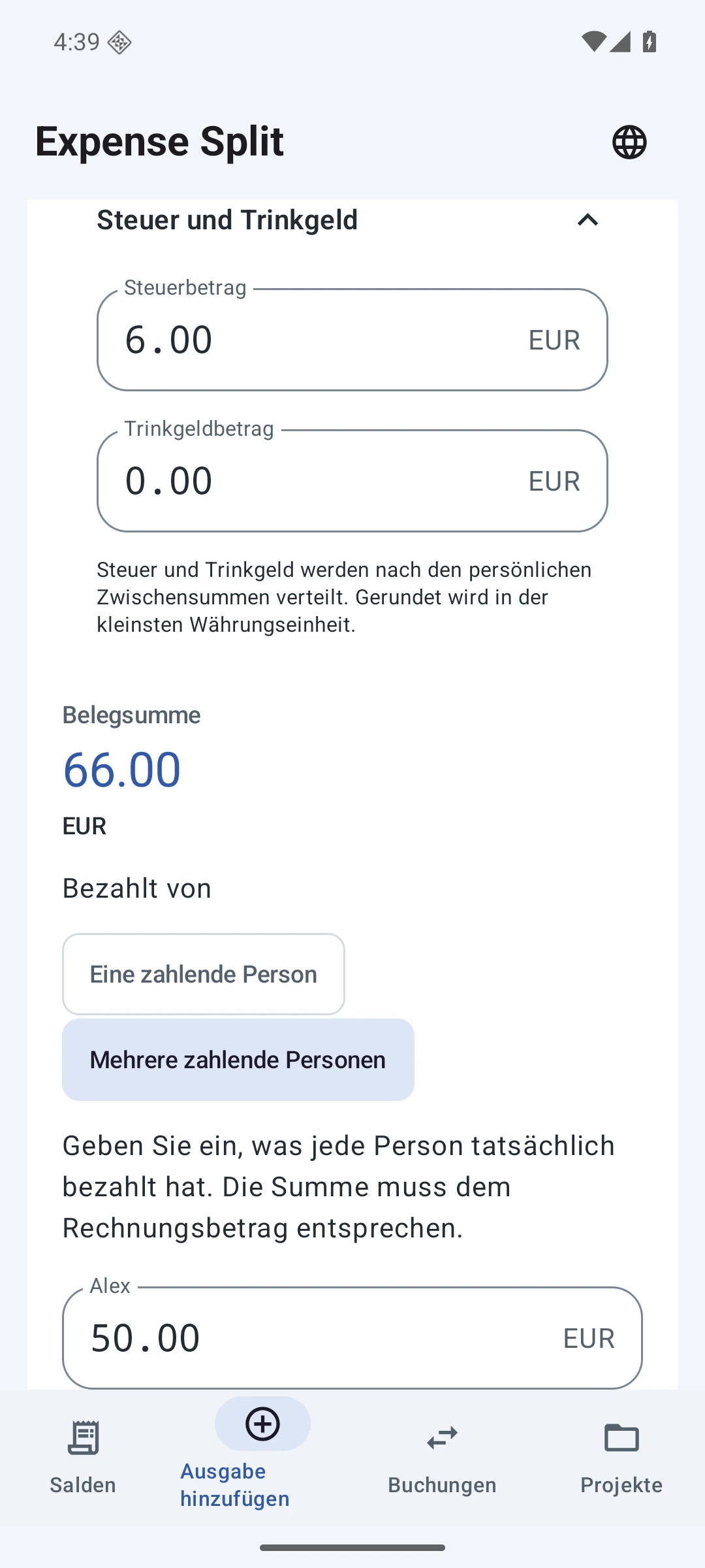 Mehrere Zahlende — Deutsch