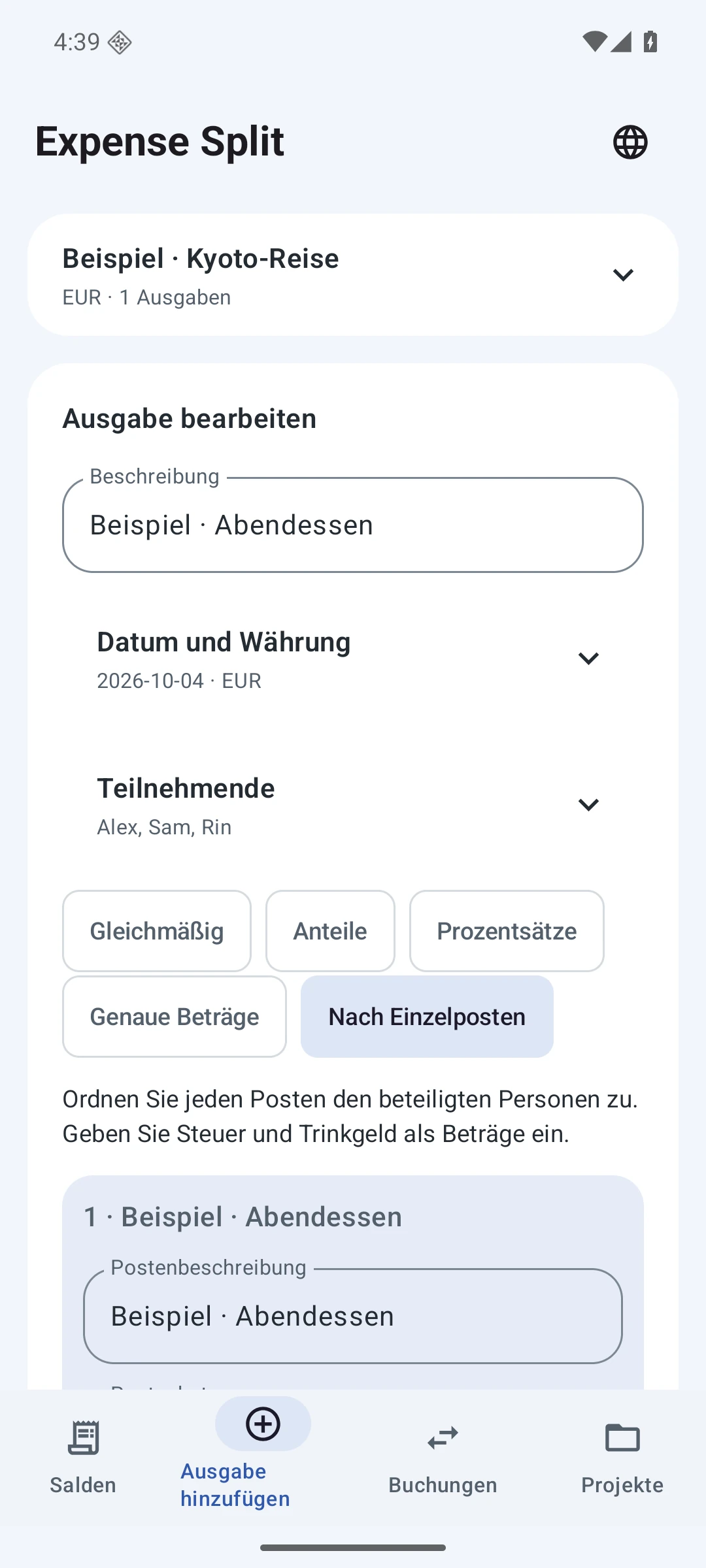 Belegposten — Deutsch