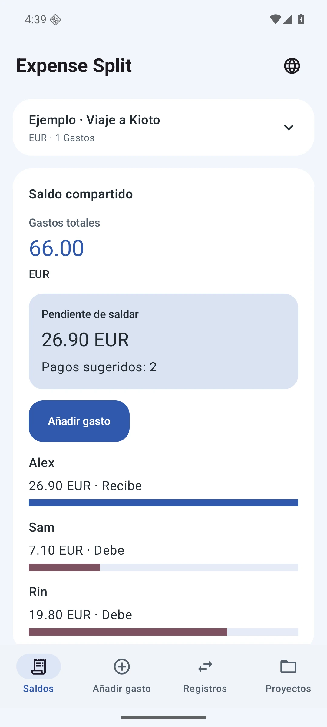 Saldos y liquidación — Español