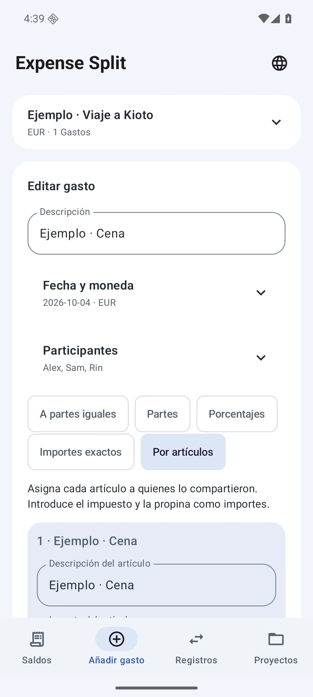 Recibo detallado — Español