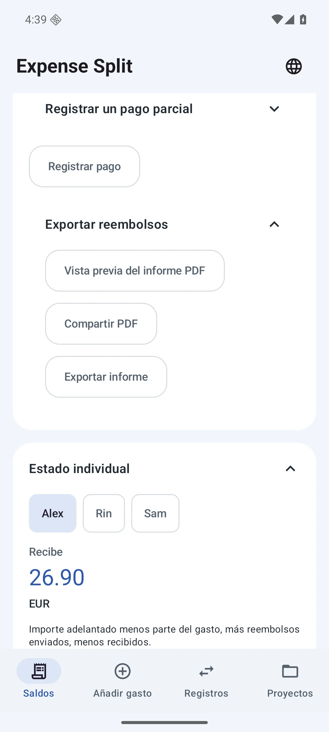 Estado personal — Español