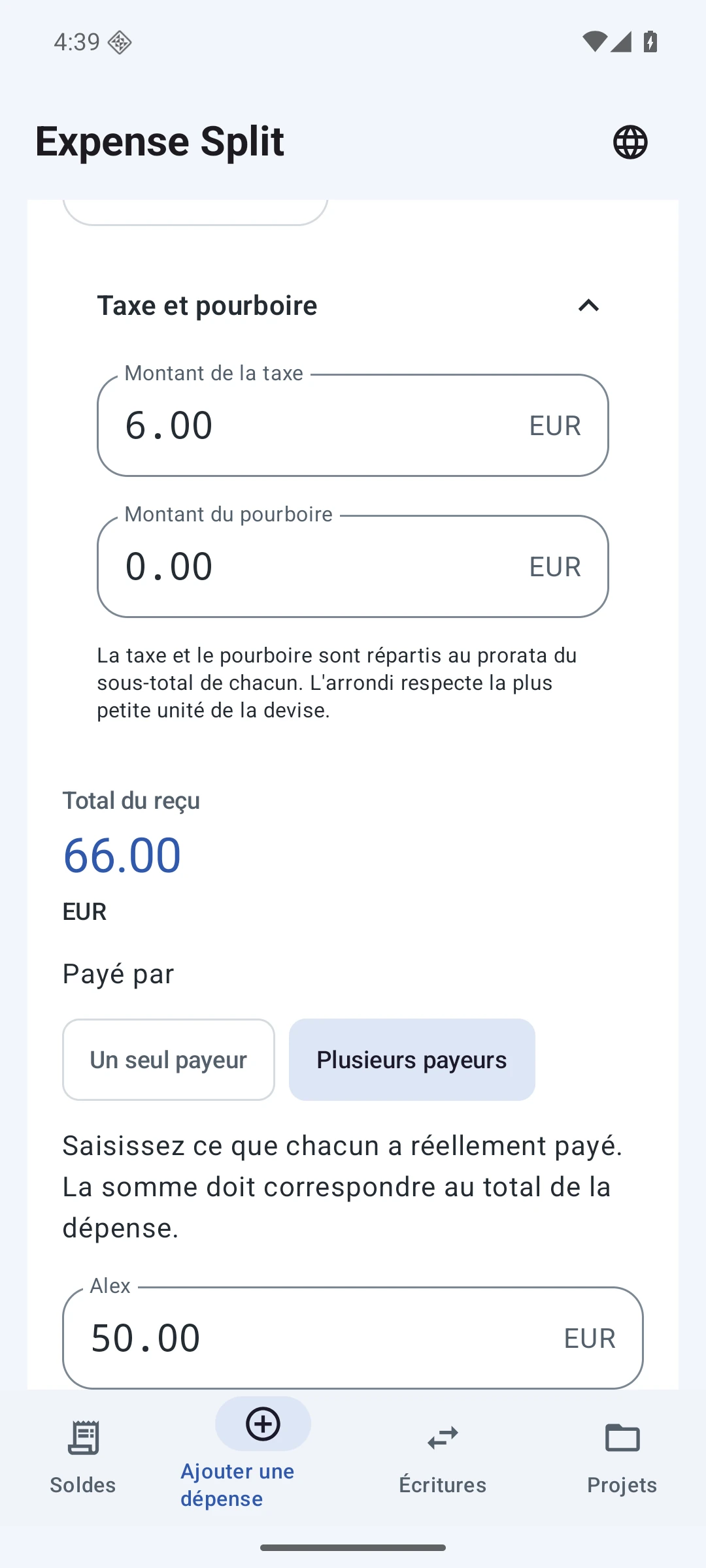 Plusieurs payeurs — Français