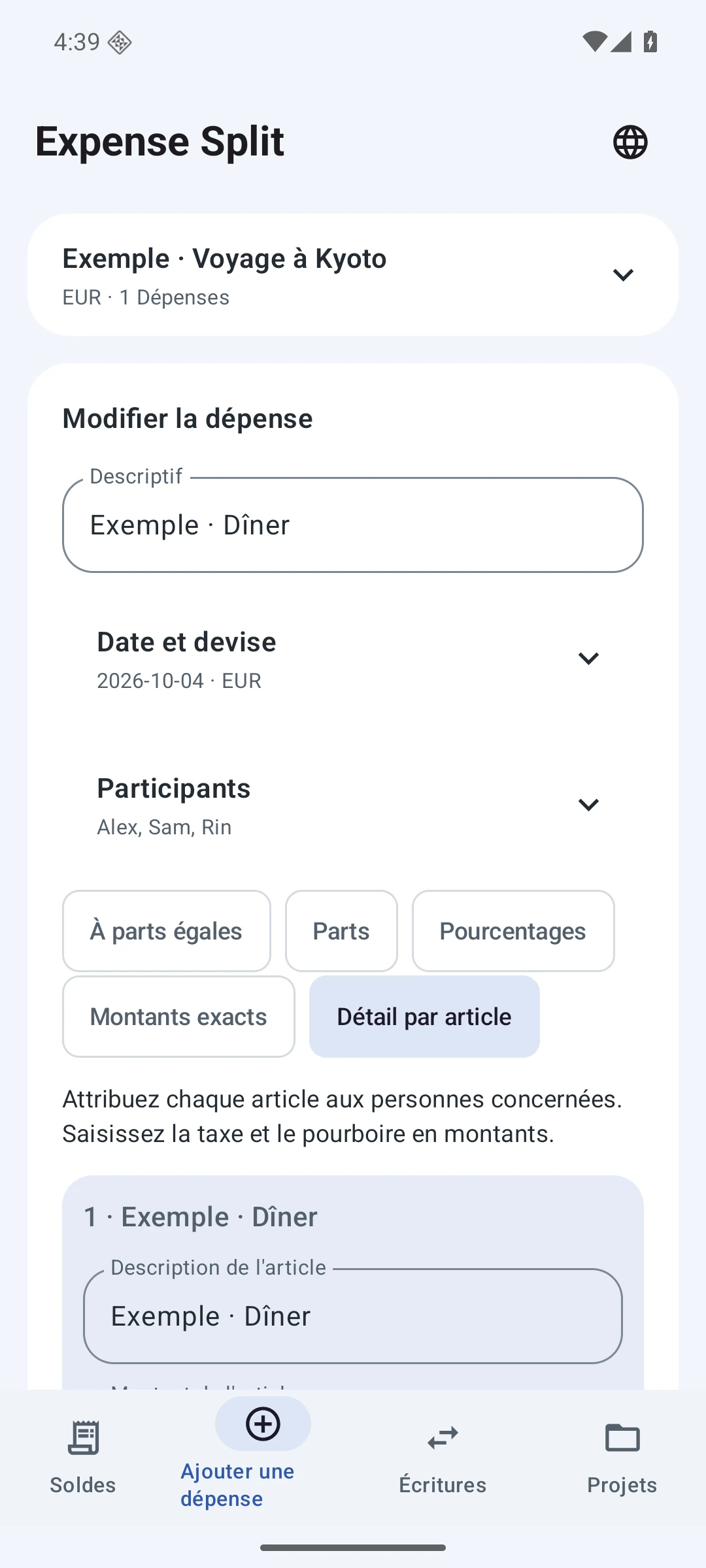 Détail du reçu — Français