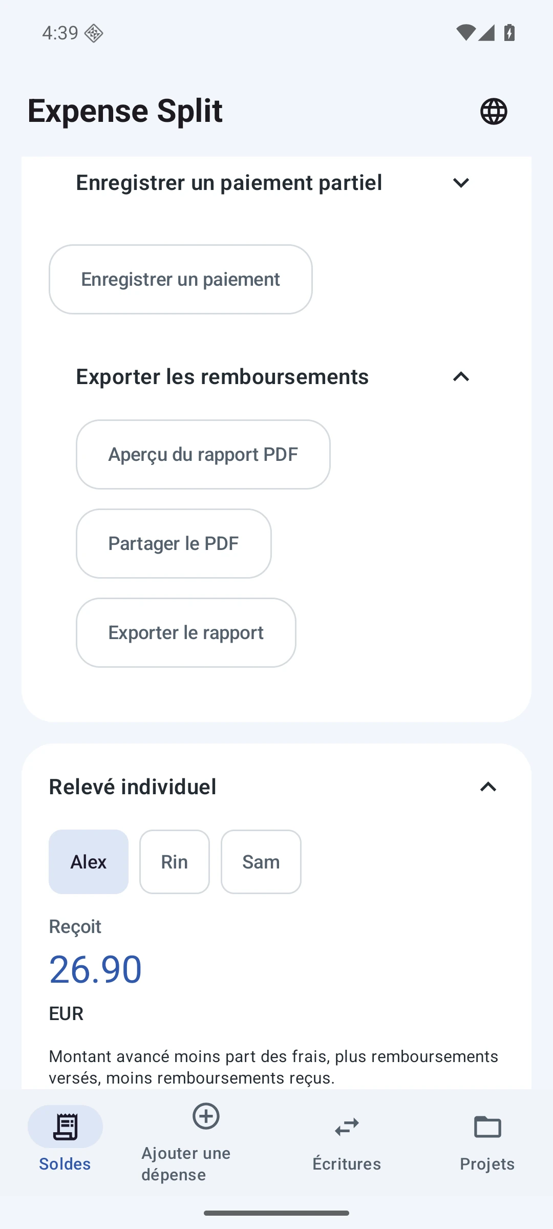 Relevé personnel — Français