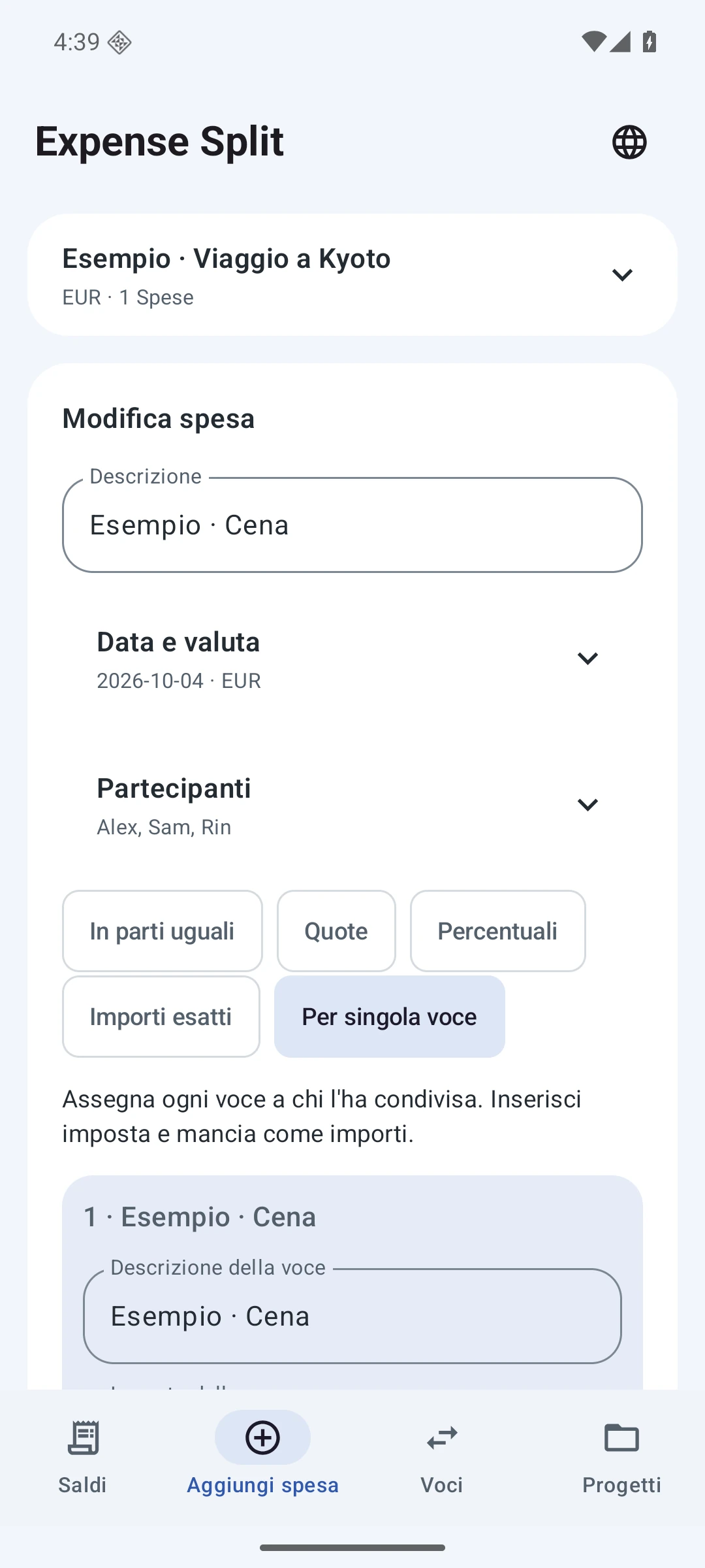 Voci dello scontrino — Italiano