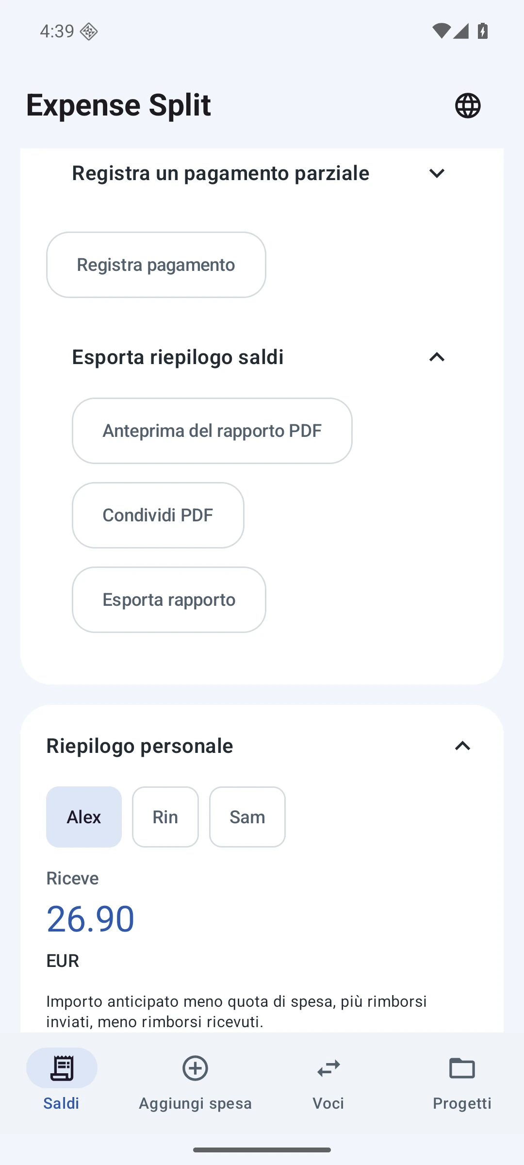 Rendiconto personale — Italiano