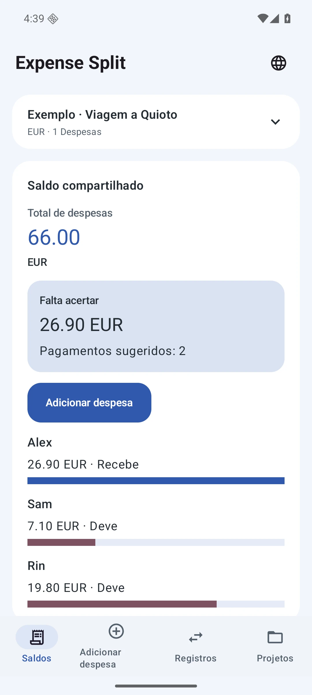 Saldos e acertos — Português (Brasil)