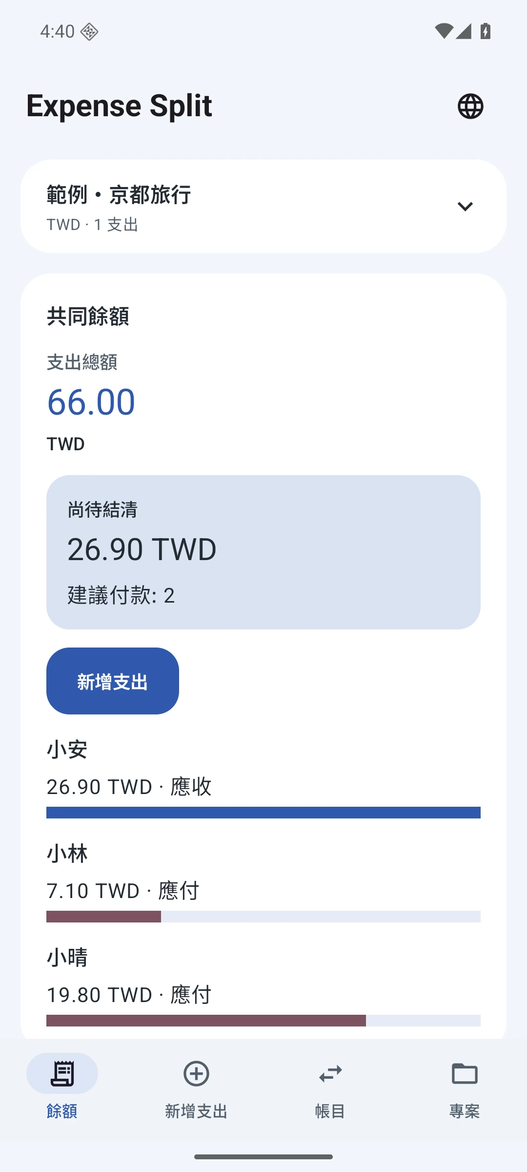 餘額與結清 — 繁體中文